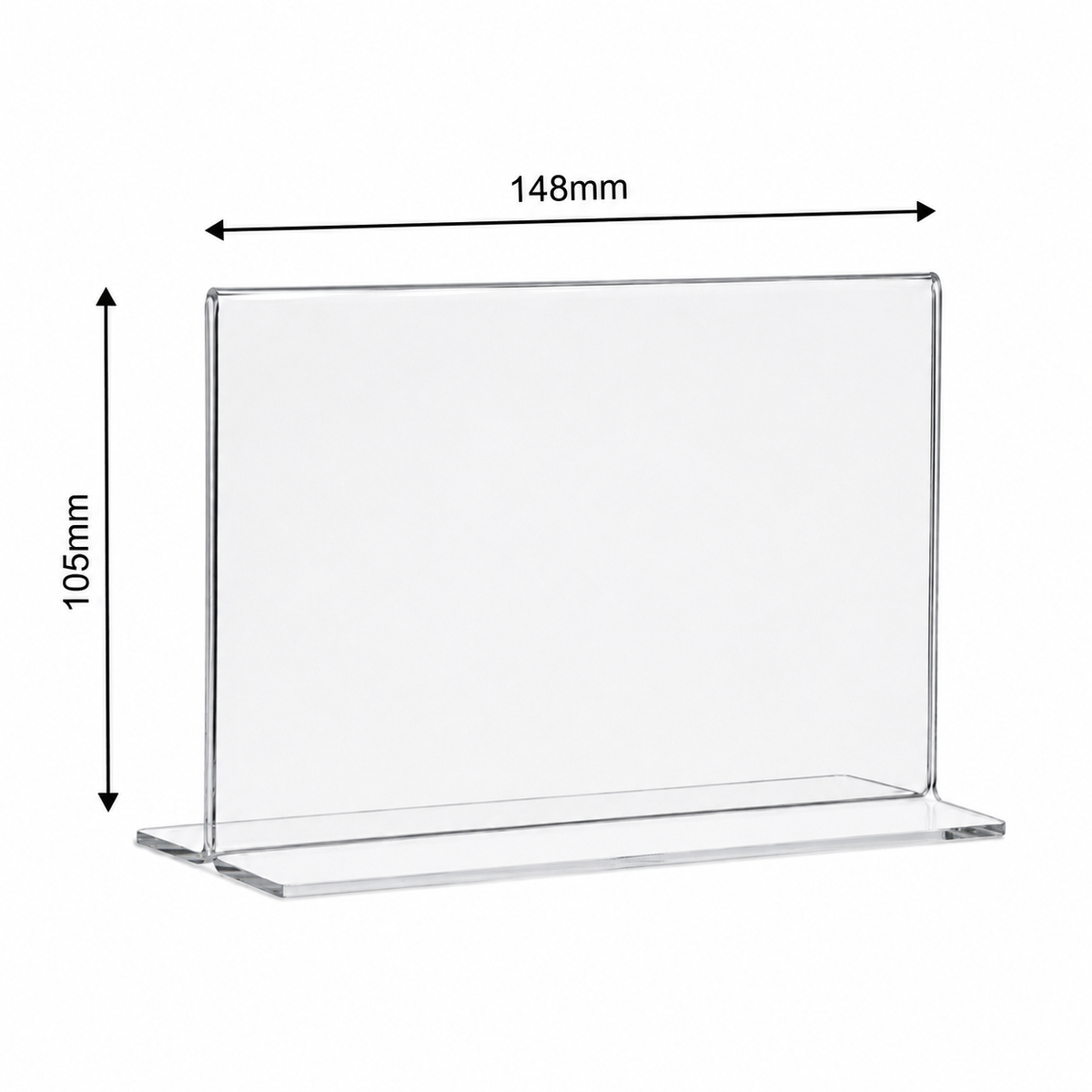 Doppelseitiger T-Tischaufsteller aus Acrylglas – DIN A6 Querformat