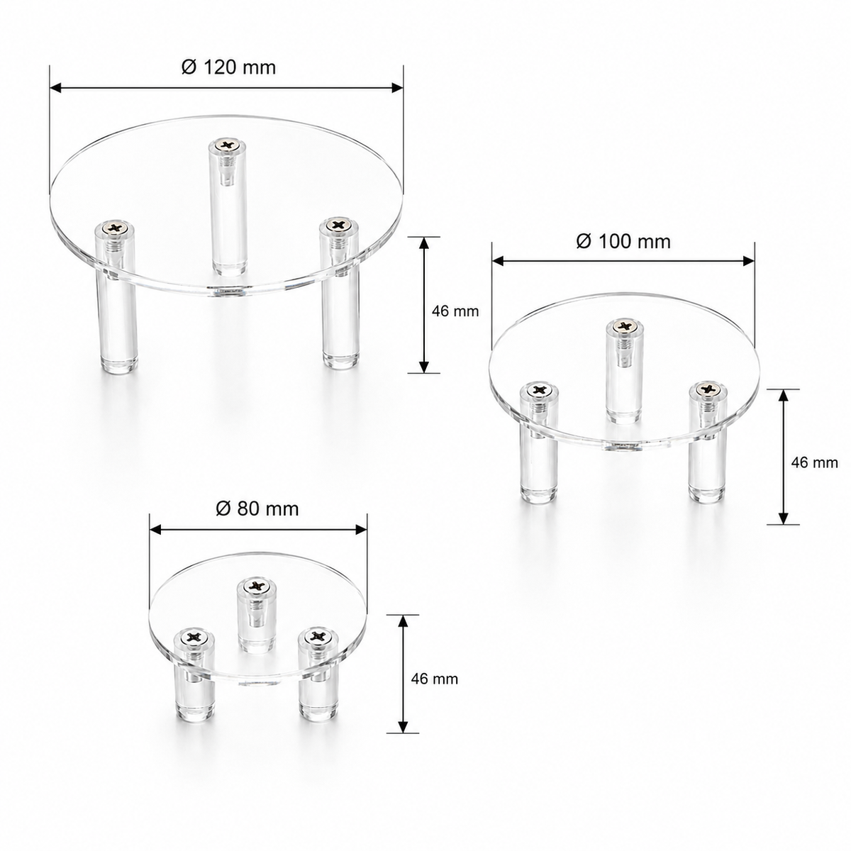 Acryl-Podeste 3er Set rund, Ø 12/10/8 cm, transparent