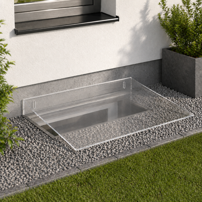 Lichtschachtabdeckung aus Acrylglas als Regenschutz 110cm x 45 cm zum Anschrauben