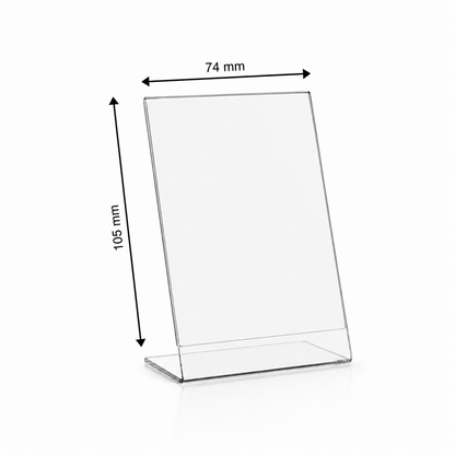 Transparenter L-Tischaufsteller aus Acrylglas – DIN A7 Hochformat