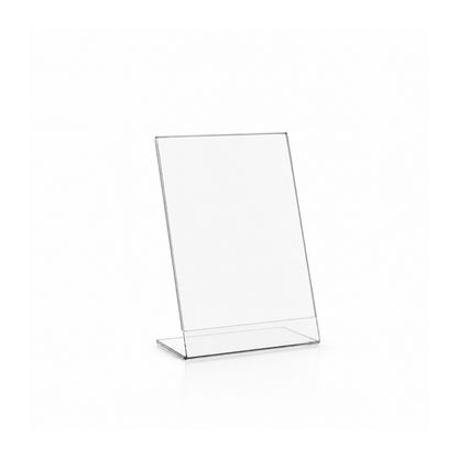 Transparenter L-Tischaufsteller aus Acrylglas – DIN A8 Hochformat