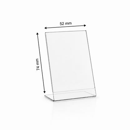 Transparenter L-Tischaufsteller aus Acrylglas – DIN A8 Hochformat