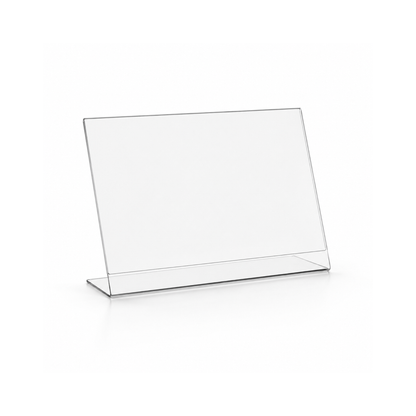 Transparenter L-Tischaufsteller aus Acrylglas – DIN A8 Querformat
