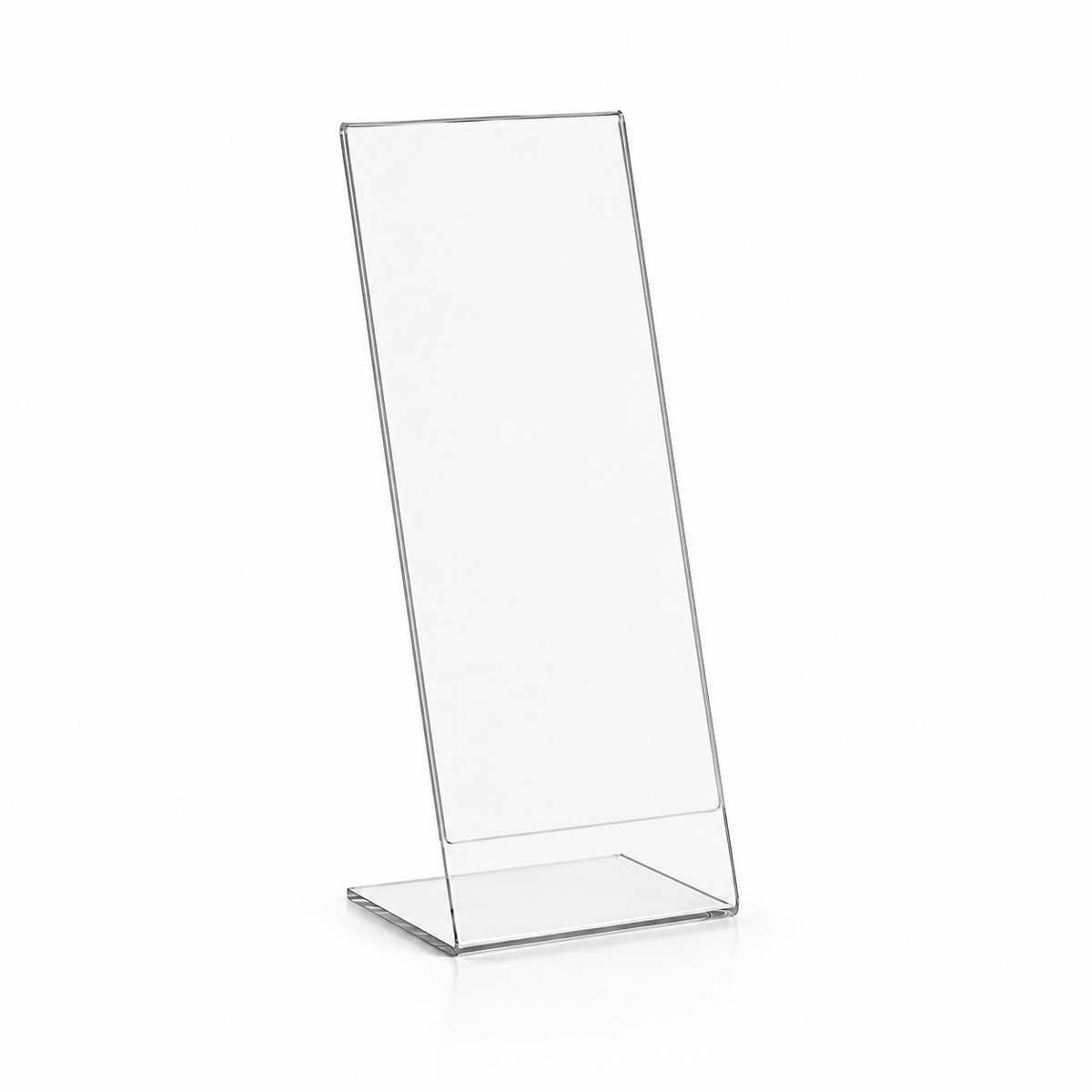 Transparenter L-Tischaufsteller aus Acrylglas – DIN Lang Hochformat