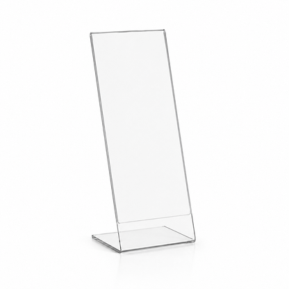 Transparenter L-Tischaufsteller aus Acrylglas – DIN Lang Hochformat