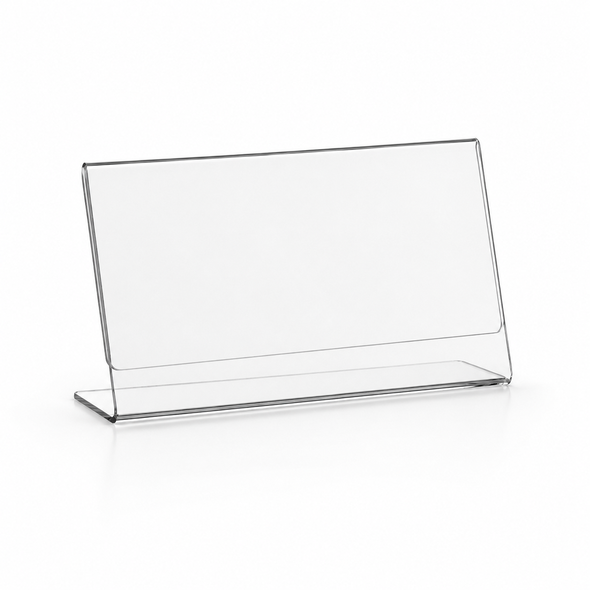 Transparenter L-Tischaufsteller aus Acrylglas – DIN Lang Querformat