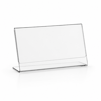 Transparenter L-Tischaufsteller aus Acrylglas – DIN Lang Querformat