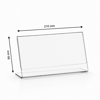 Transparenter L-Tischaufsteller aus Acrylglas – DIN Lang Querformat