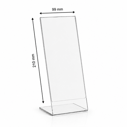 Transparenter L-Tischaufsteller aus Acrylglas – DIN Lang Hochformat