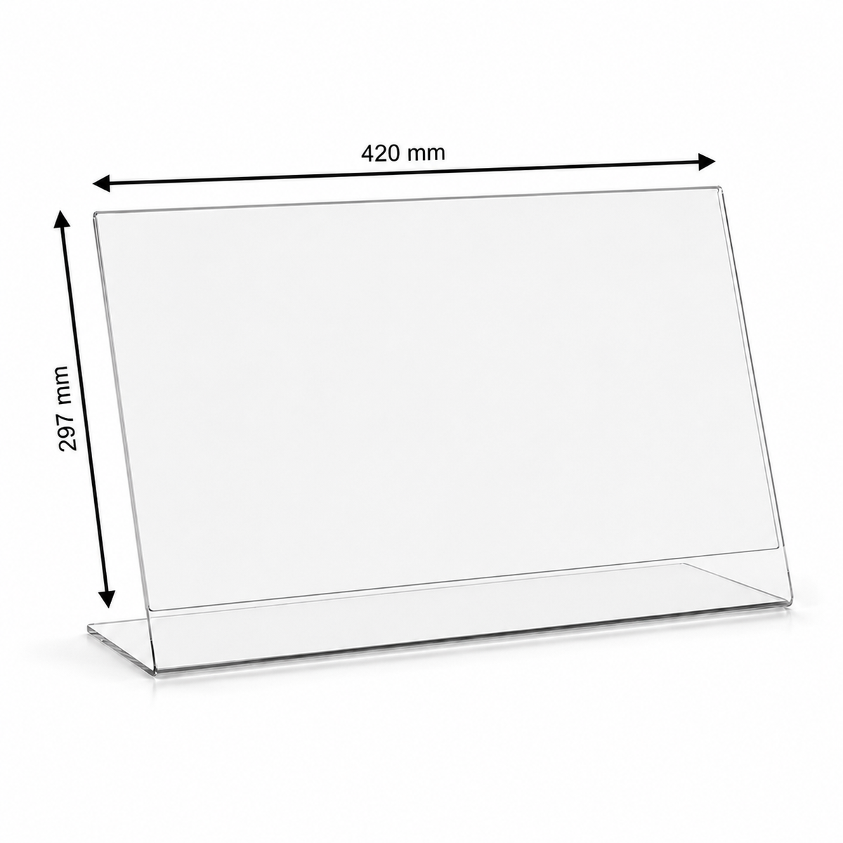 Transparenter L-Tischaufsteller aus Acrylglas – DIN A3 Querformat