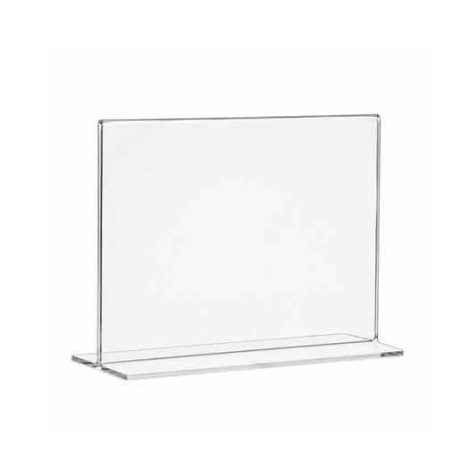 Doppelseitiger T-Tischaufsteller aus Acrylglas – DIN A5 Querformat