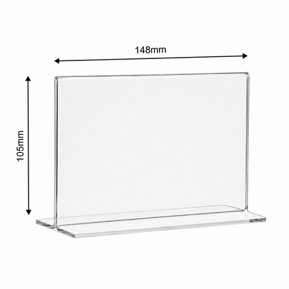 Doppelseitiger T-Tischaufsteller aus Acrylglas – DIN A6 Querformat