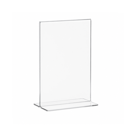 Doppelseitiger T-Tischaufsteller aus Acrylglas – DIN A5 Hochformat
