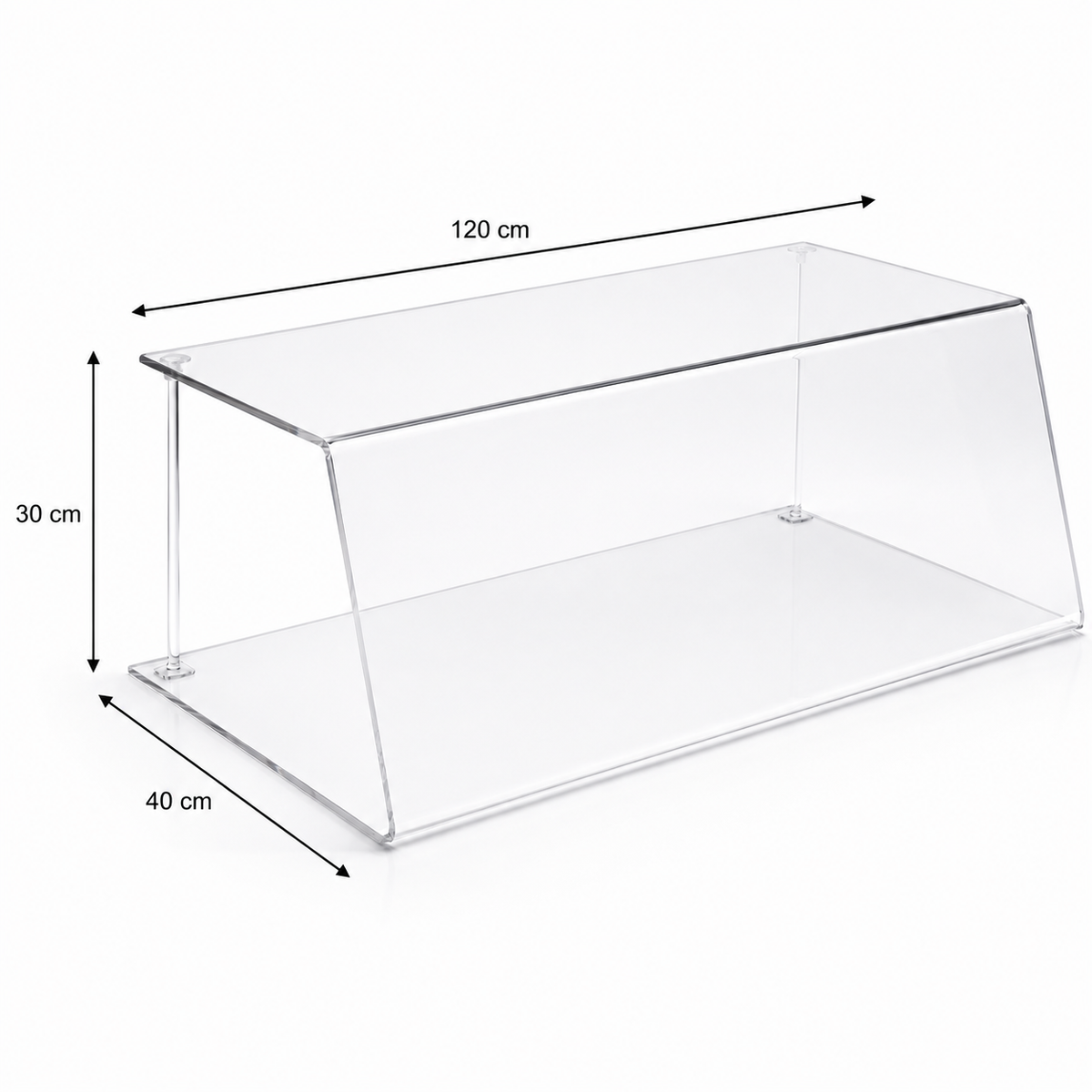 Spuckschutz-Vitrine Acryl, 120 × 30 × 40 cm, mit Ablage, geschlossen