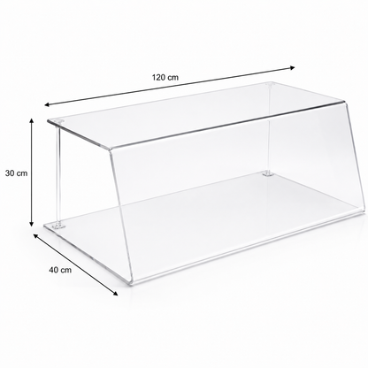 Spuckschutz-Vitrine Acryl, 120 × 30 × 40 cm, mit Ablage, geschlossen